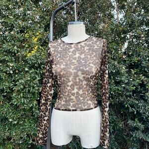 Vintage Windsor Sheer Long Sleeve Animal Print  USA Made Crop Shirt Medium